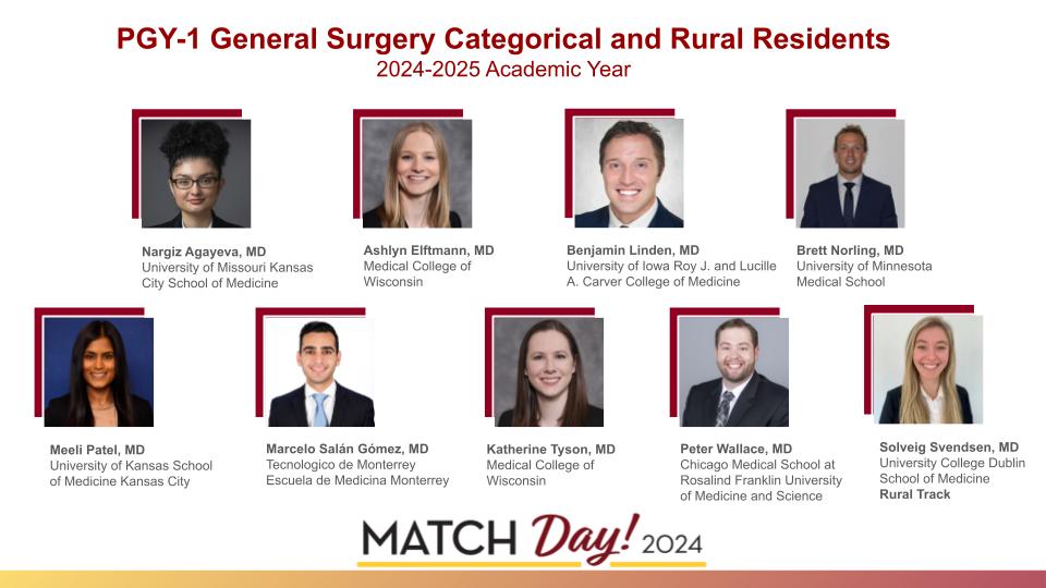 PGY-1 General Surgery Categorical and Rural Residents 2024-2025 Academic Year